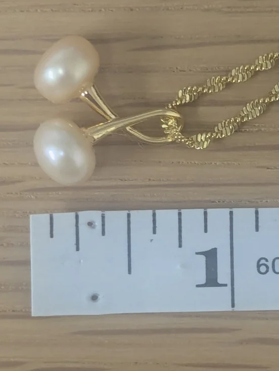 Champagne Peach Pearl Twist Necklace 18K Gold Plated Rope Chain Two 8mm Pearls - Picture 4 of 4